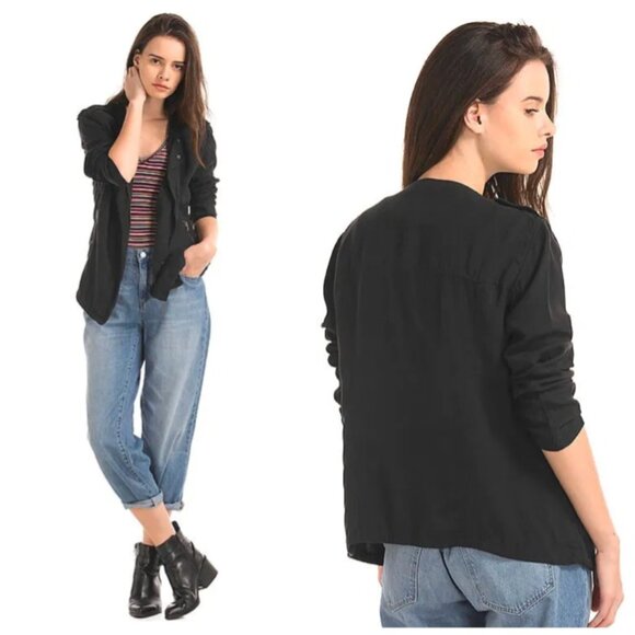 GAP Women Black Tencel Moto Jacket size M - Picture 1 of 15